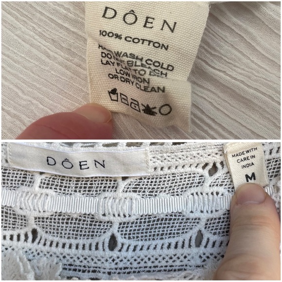 DOEN White Lightweight Square Neck Button Down Lace Puff Sleeve Anneth Blouse M - Picture 16 of 17